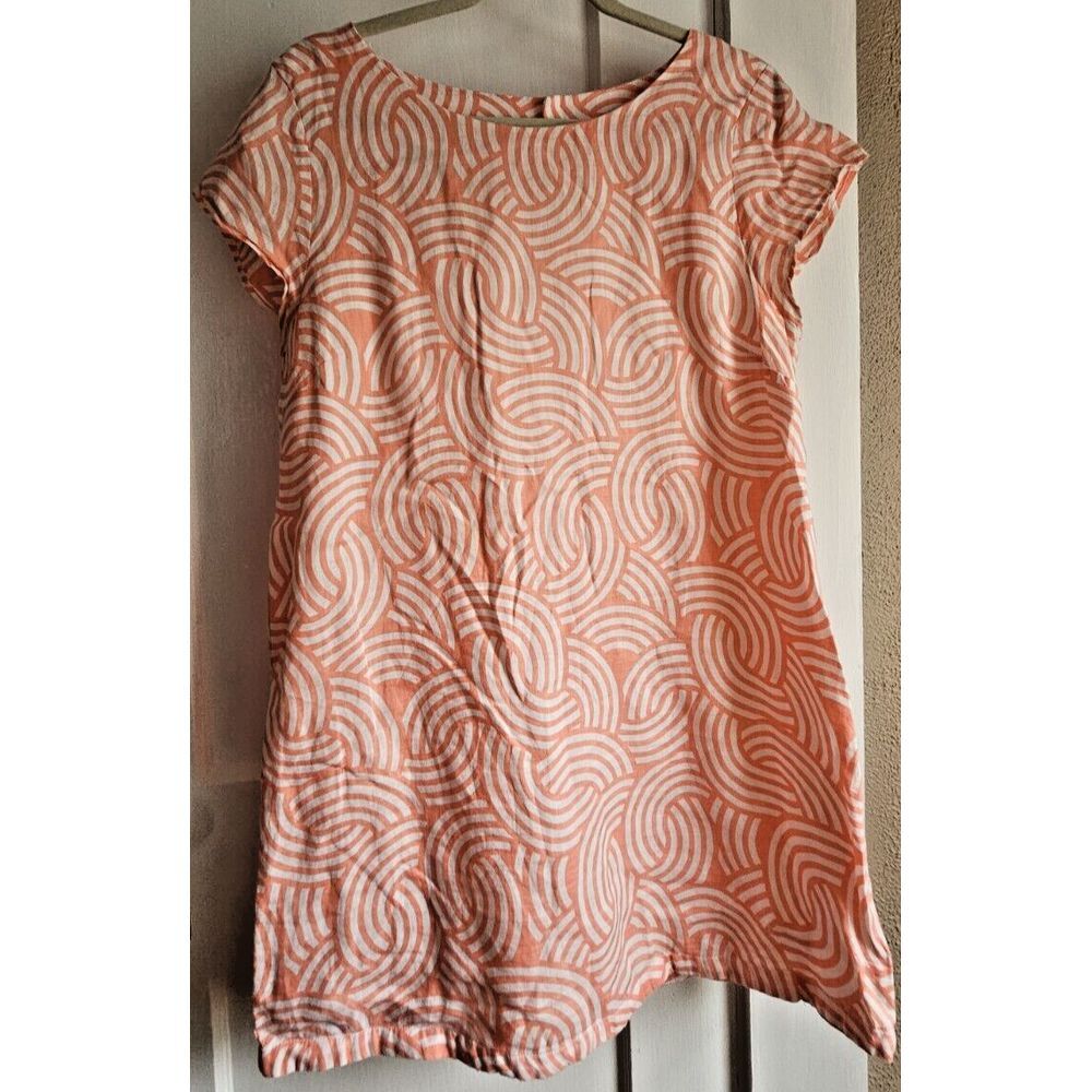 ISLAND COMPANY Capricorn dress women L 100% Linen‎ cap sleeves coral full lined